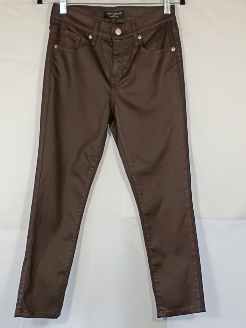 Banana Republic Womens Jeans Brown Shiny High Rise Slim Coated Sz 26/2 Petite